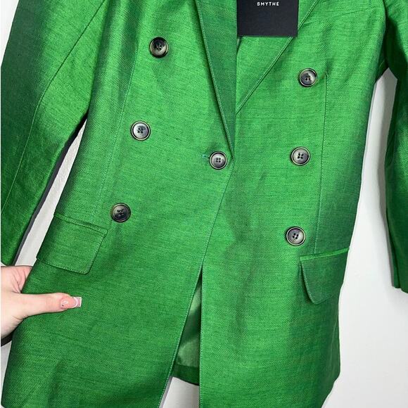 Smythe NWT Linen Silk Crop Sleeve Kelly Green Blazer Jacket Size 0 - Picture 6 of 9